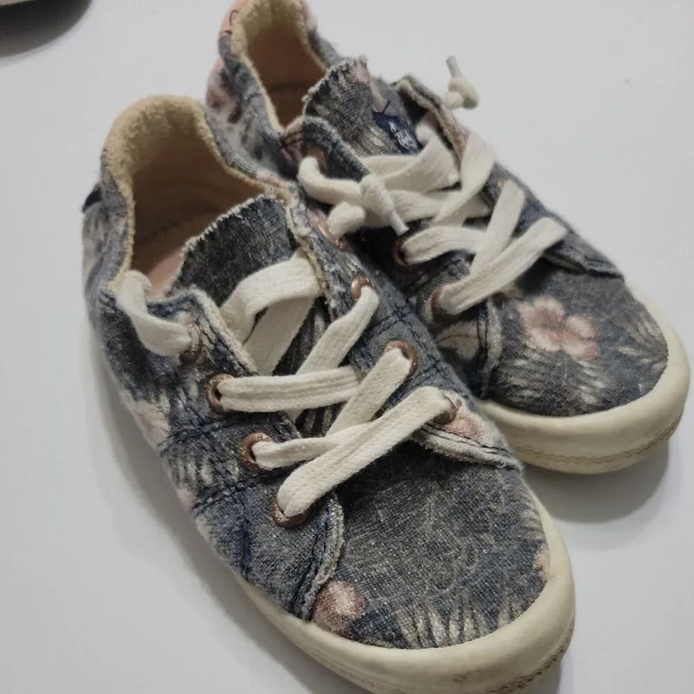 Roxy Flat Girls 1 Kids Shoes Superstar Black White Floral Originals Lace Up Pull